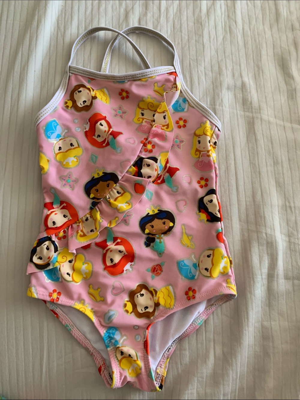 Disney Pink Girls' Princess Print One-Piece Swimsuit